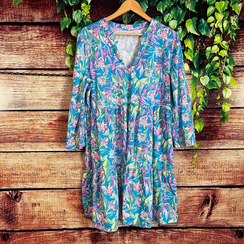 Lilly Pulitzer Alaina Formentera Dress XL Keep On Beleafing Midi Blue Floral